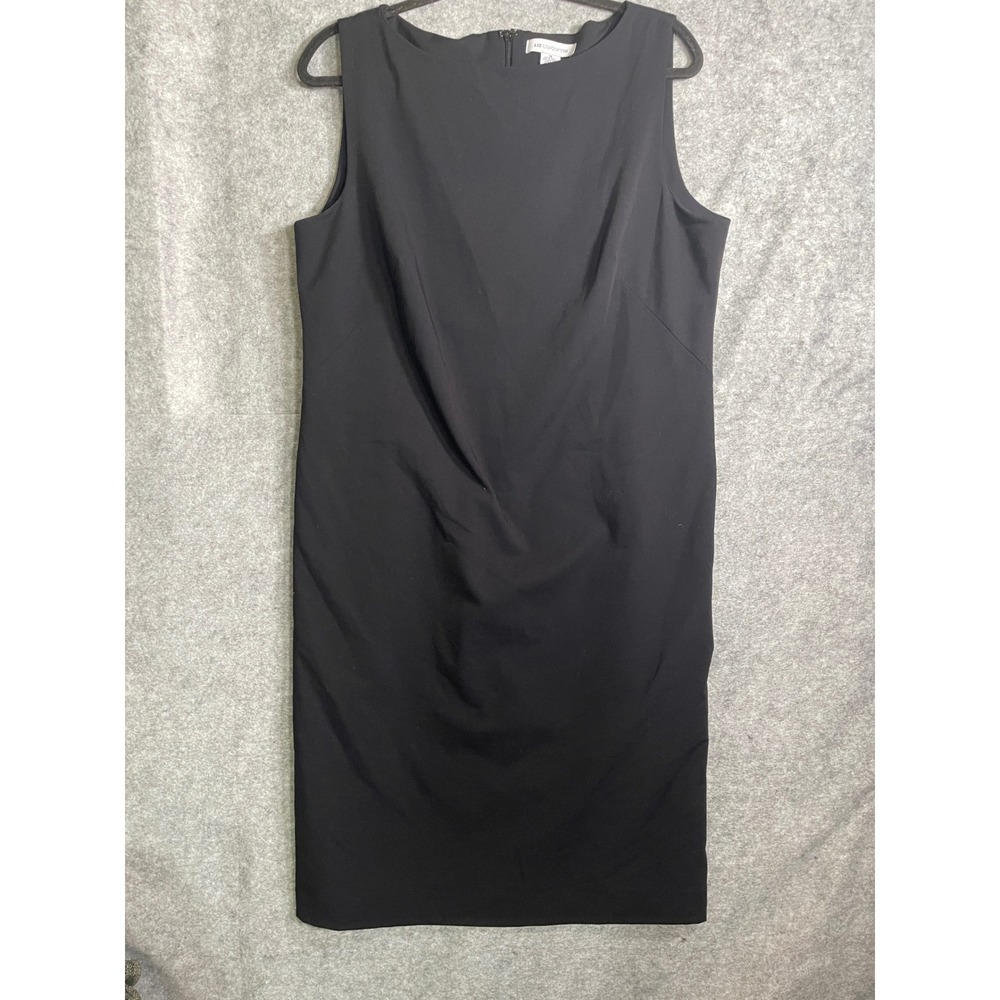 Liz Claiborne Black Sleeveless Sheath Dress Pleated Waist Size 14 Professional‎